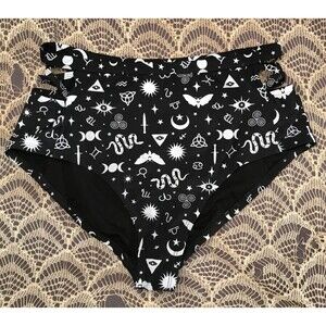 Hot Topic Black & White Bikini Bottoms Size XL Zodiac Signs Goth High Cut